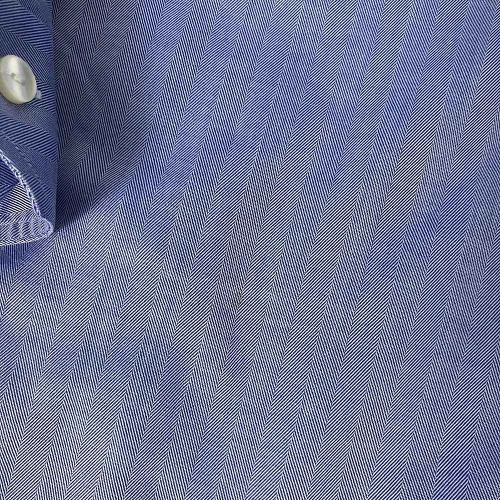 Eton Shirt Mens 16 41 Blue Herringbone Spread Collar Dress Long Sleeve Cotton - Picture 3 of 7
